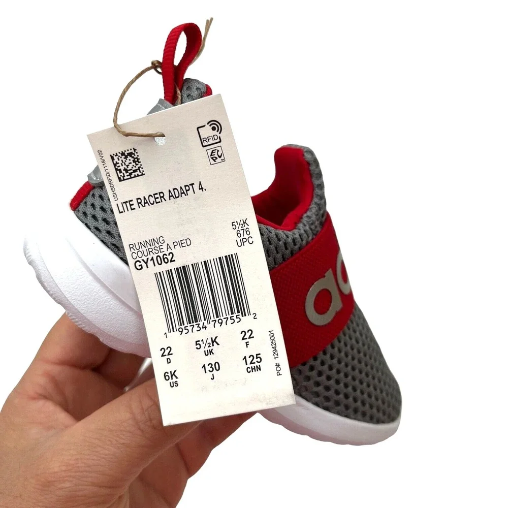 Adidas Baby Boys‎ Slip On Athletic Shoes Size 6 Gray-Red Lightweight Comfortable